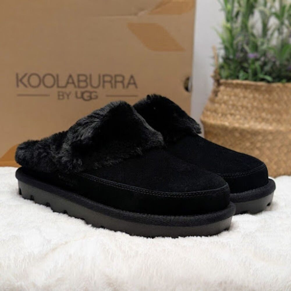 Koolaburra by UGG Black Suede Faux Fur Lined Tizzey Clog Slippers Women's 10 NIB